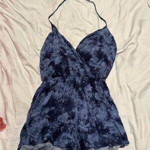 Navy Blue Halter Tie-Dye Romper